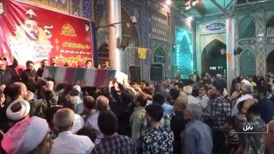 A farewell ceremony for a defender at the mausoleum of Mahdi Akbarpur Roshan in Babylon